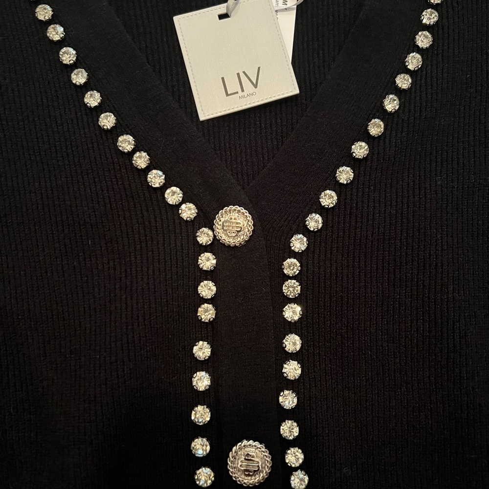 Black Rhinestone Button Cardigan NWT Small - Picture 2 of 4